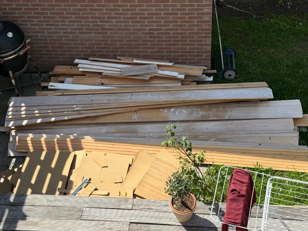 Houten plankenvloer en ondervloer gratis, Ophalen, Gebruikt, Vloerdelen of -planken, 10 m² of meer