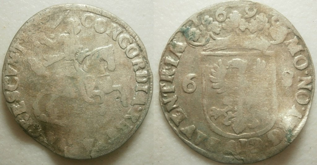 1] Deventer Rijderschelling 1690, Vóór koninkrijk, Zilver, 25 cent, Ophalen of Verzenden