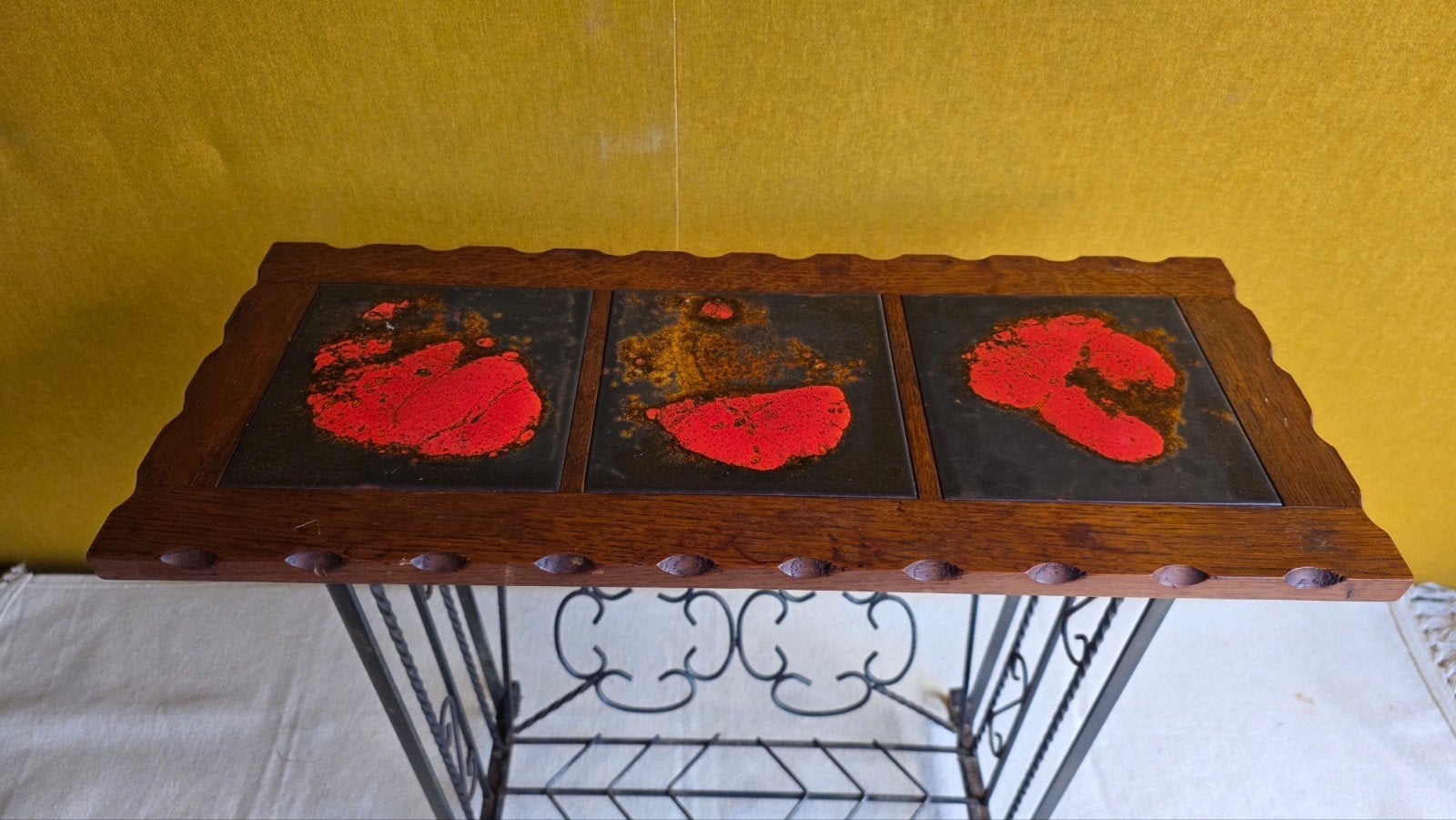 Vintage Lectuurtafel met Lavategels - H51 B55,5 D23/30, Gebruikt, Vintage, Ophalen of Verzenden, Hout