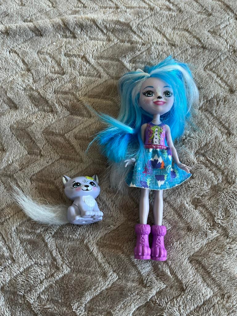 Enchantimals pop met dierenvriendje - blauw haar, Ophalen of Verzenden, Gebruikt, Overige typen