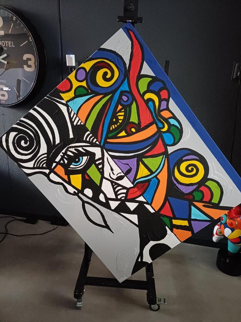 het gespleten gezichten handgeschilderd door lilly/Linda, Oorspronkelijke maker, Nieuw, Ophalen of Verzenden, Schilderij