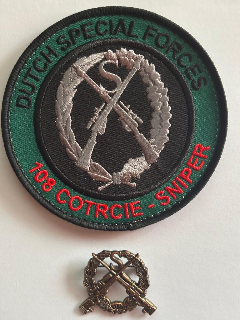 KCT sniper badge COTR CIE 108 & sniper speld, Verzenden, Landmacht, Nederland, Kleding of Schoenen