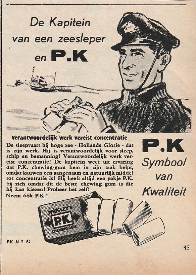 Retro reclame 1962 P.K. kauwgum voor kapitein zeesleper, Verzenden, Overige typen