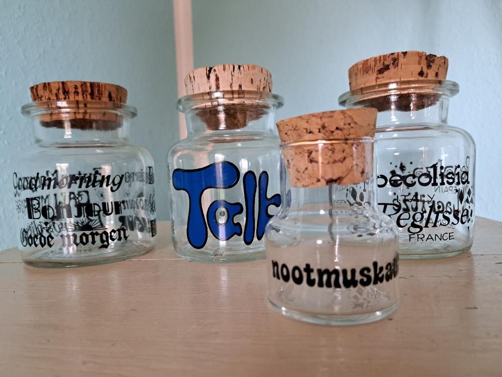 4 jaren 70 glazen voorraad potten., Ophalen, Glas, Pot, Bus of Blik