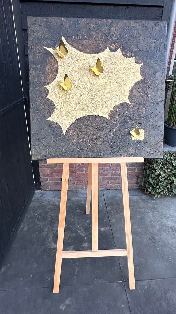 Schilderij acryl, linnen doek, handgemaakte messing vlinders, Antiek en Kunst, Kunst | Schilderijen | Abstract, Ophalen of Verzenden