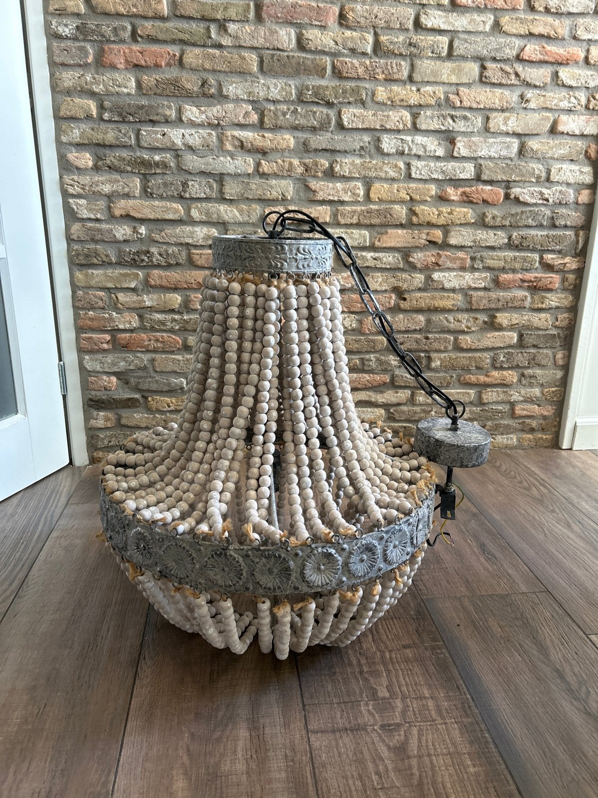 Bohemian Houten Kralen Kroonluchter - Sfeervolle Verlichting, Huis en Inrichting, Ophalen, Zo goed als nieuw, Hout, E27 (groot)