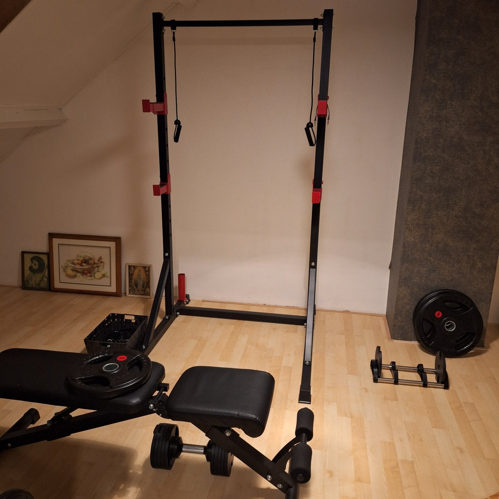 Complete Fitness Set: Squatrek, Bank, Halters & Gewichten, Ophalen, Gebruikt, Armen, Fitnessbank
