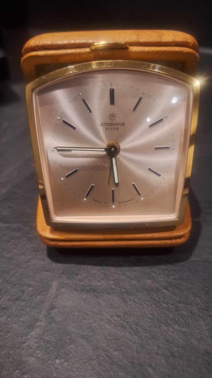 Junghans Bivox '60 vintage reiswekker lederen etui, Ophalen of Verzenden