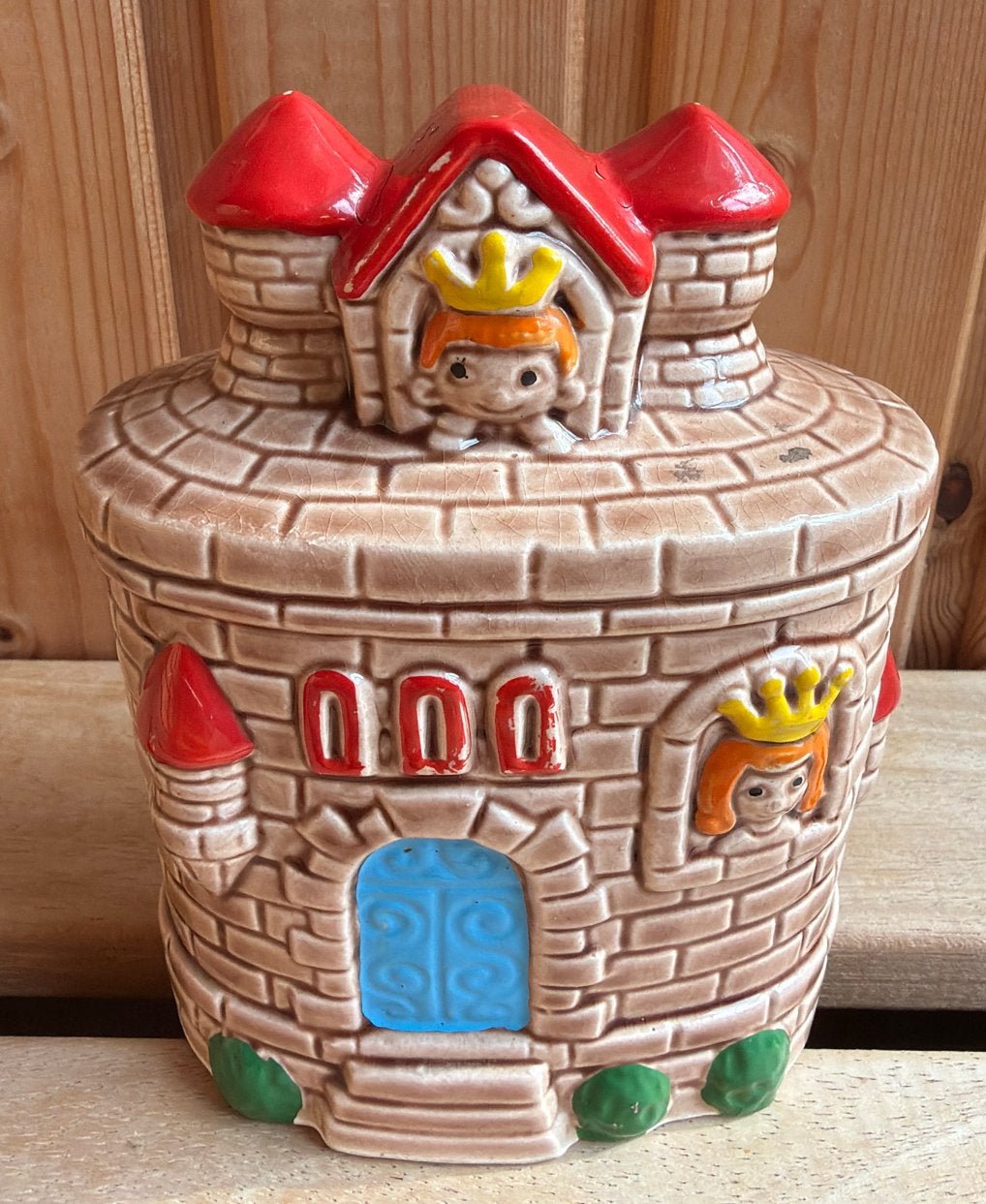 Vintage Kasteel Spaarpot met Prinses - Keramiek, Ophalen, Gebruikt, Steen, Aardewerk of Keramiek, Object of Gebouw