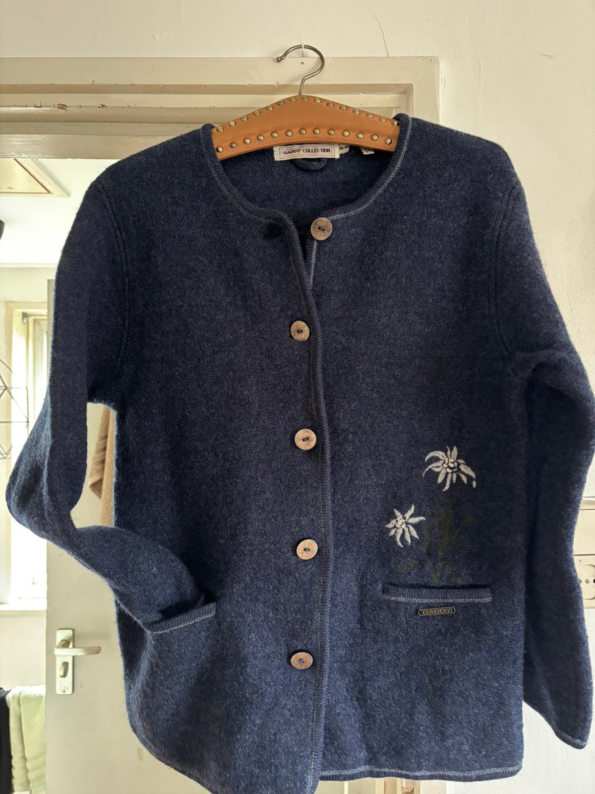 Wollen vest / jasje Vintage M L, Kleding | Dames, Ophalen of Verzenden, Zo goed als nieuw, Maat 42/44 (L), Blauw