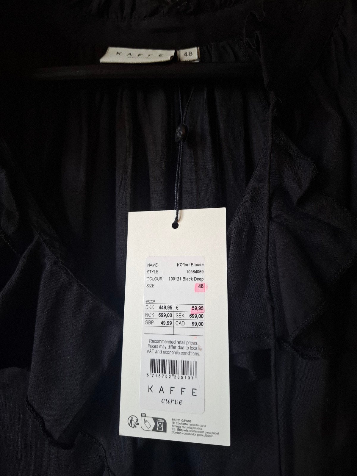 Kaffe Curve viscosemix dunne blouse zwart maat: 48, Kaffe Curve, Zwart, Maat 46/48 (XL) of groter, Nieuw