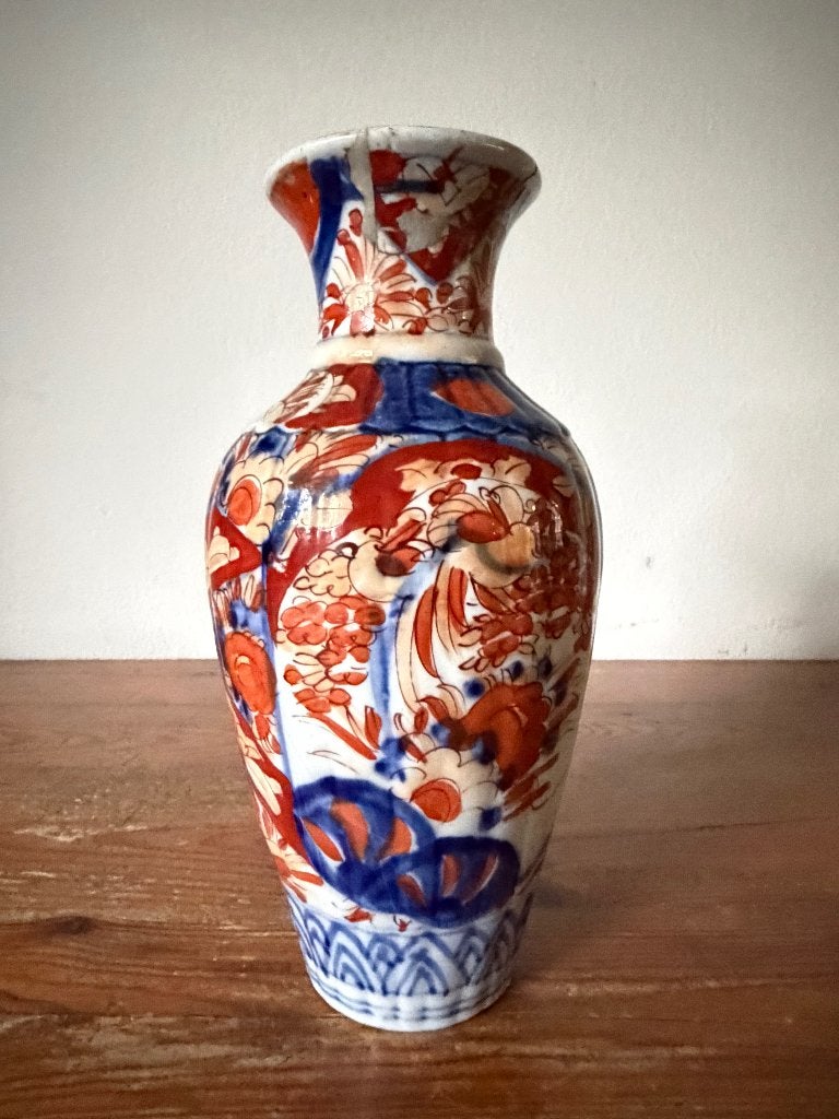 Vaas - Antieke Japanse Imari Vaas – Rood Blauw Porselein, Ophalen of Verzenden