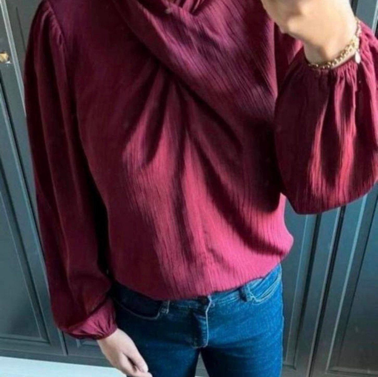 Freebird Bordeaux Rode Overslag Gedraaide Top Blouse, Ophalen of Verzenden, Zo goed als nieuw, Maat 38/40 (M), Rood
