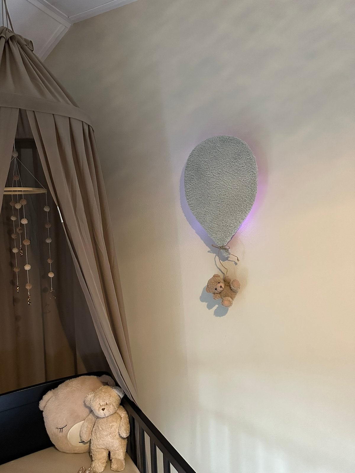 Ballon met beertje wandlamp teddy dreamlight lichtgrijs, Draadloos, Nieuw, Ophalen of Verzenden, Grijs