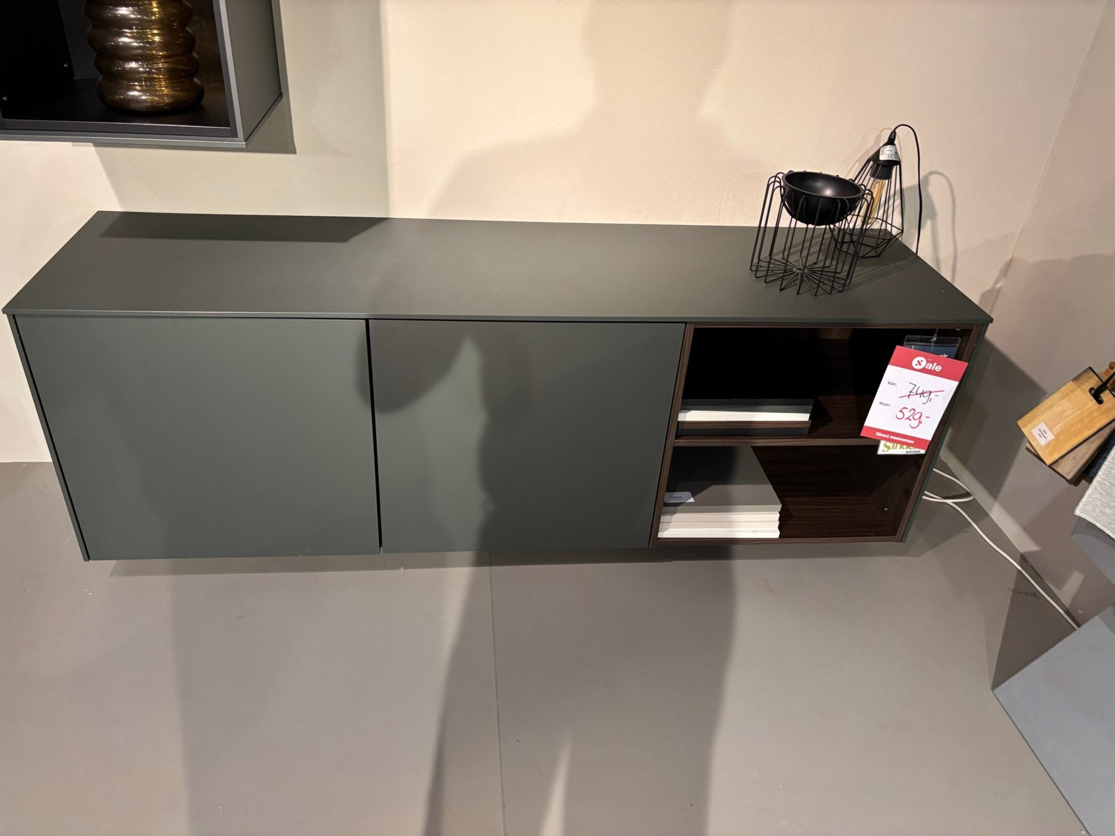 Modern dressoir Porta in mineraalgroen met lades en planken, Huis en Inrichting, Ophalen, 150 tot 200 cm, Zo goed als nieuw, Overige houtsoorten