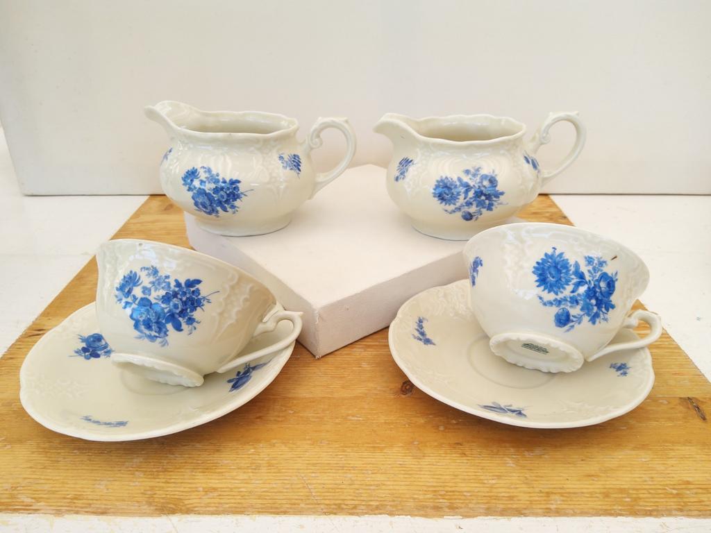Mosa - 2 x Roomkannetje en 1 Kop en Schotel - Blauwe bloemen, Antiek en Kunst, Antiek | Servies los, Ophalen of Verzenden