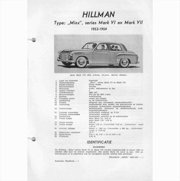 Hillman Minx Vraagbaak losbladig 1953-1954 #2 Nederlands, Ophalen of Verzenden, Gelezen, Overige merken