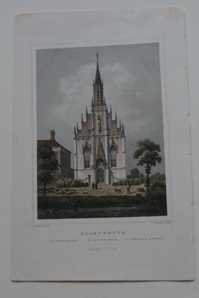 GROENENDIJK NIEUWE KERK Gravure Provincie Utrecht 1858 GZ5, Antiek en Kunst, Kunst | Etsen en Gravures, 1800 - 1899, Verzenden