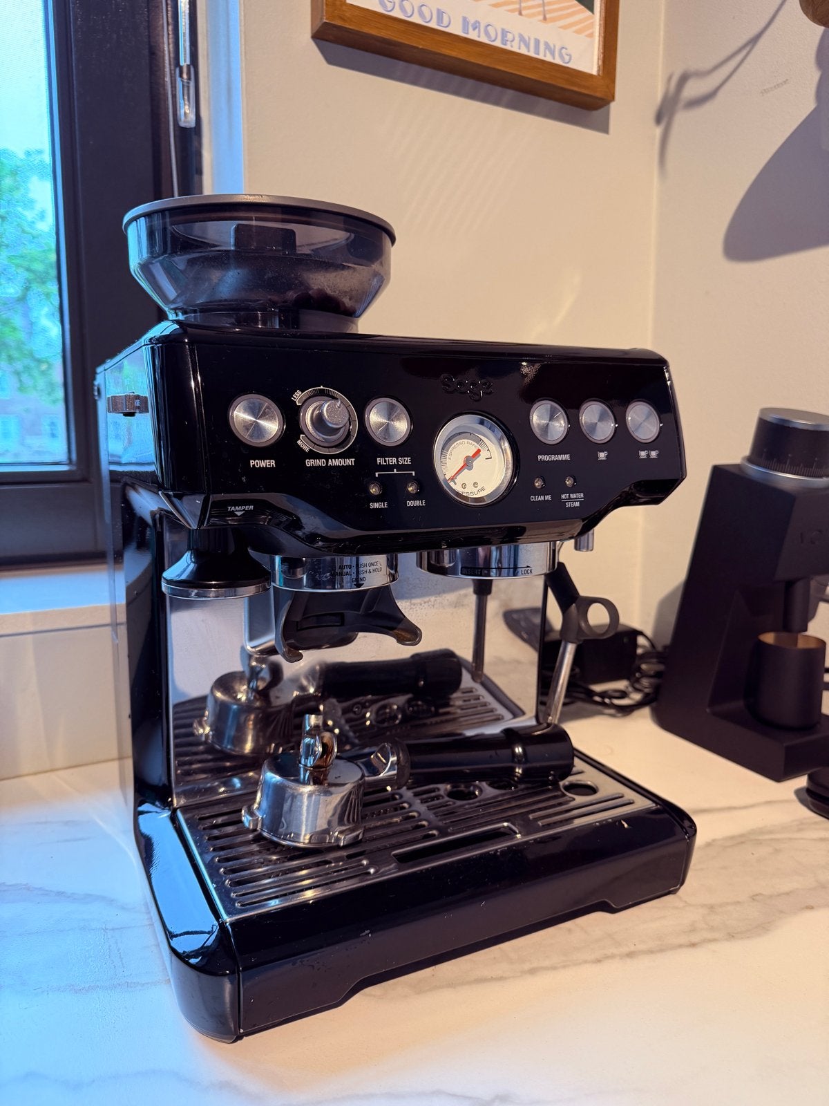 Sage Barista Express Espressomachine - Zwart, Witgoed en Apparatuur, Koffiezetapparaten, Afneembaar waterreservoir, Gebruikt, Espresso apparaat