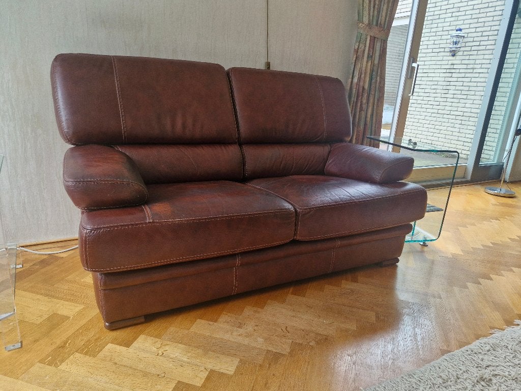 te koop 2-zits en 3-zits leren bank, Ophalen, Gebruikt, 150 tot 200 cm, Rechte bank