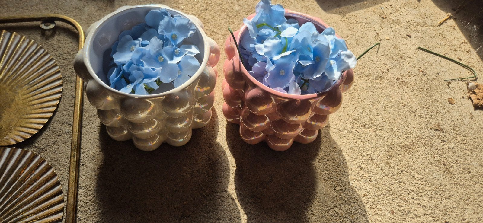mooie vazen bubbly met hortensia, Rond, Ophalen of Verzenden, Geglazuurd, Glas