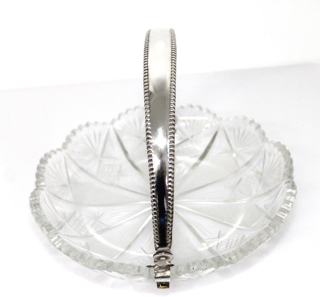 Antieke Zilver Kristal Hengsel Bonbon Schaal 1922 Haarlem, Antiek en Kunst, Ophalen of Verzenden, Zilver