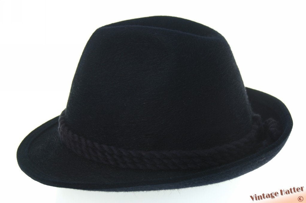 Vintage Beierse stijl hoed Wegener blauwig zwart haarvilt 56, Wegener, Hoed, Ophalen of Verzenden, 57 cm (M, 7⅛ inch) of minder