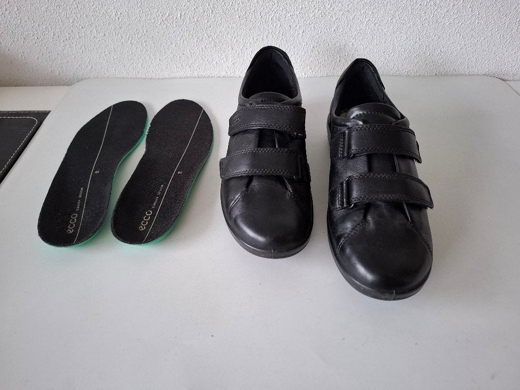 Ecco Soft maat 39 mooie zwarte leren sneakers klittenband, Ecco, Verzenden, Zwart, Sneakers of Gympen
