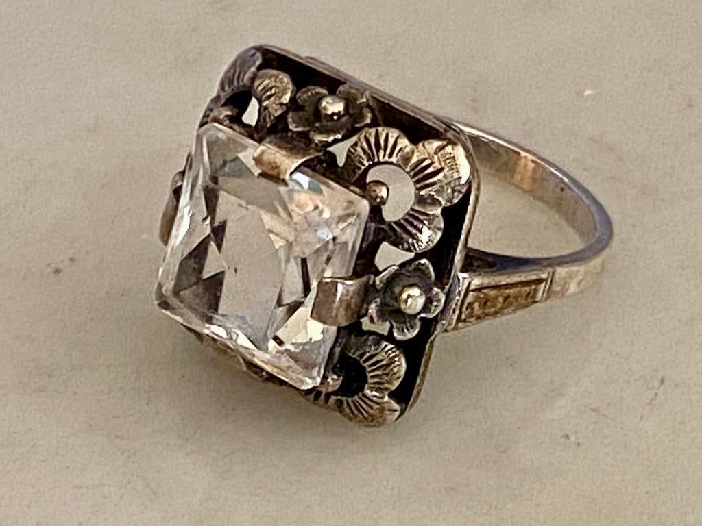 Prachtige art deco zilveren ring met bergkristal, Sieraden, Tassen en Uiterlijk, Antieke sieraden, Ophalen of Verzenden, Zilver