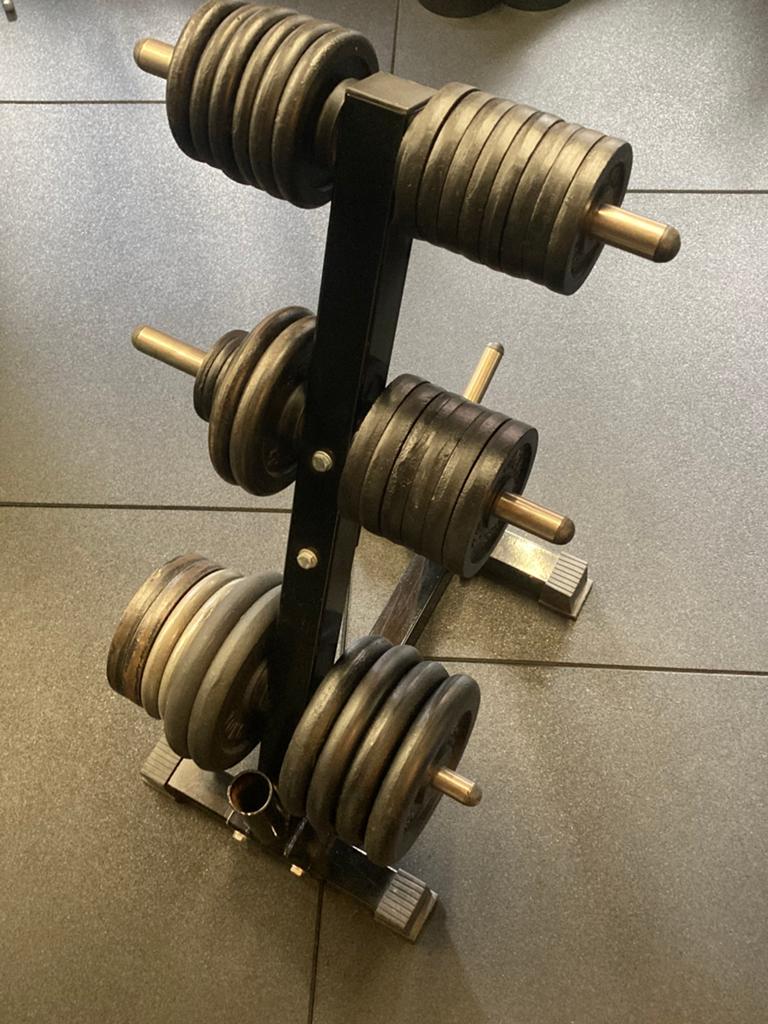 Halterschijven 30mm met opbergrek, Sport en Fitness, Ophalen, Gebruikt, Halterschijven