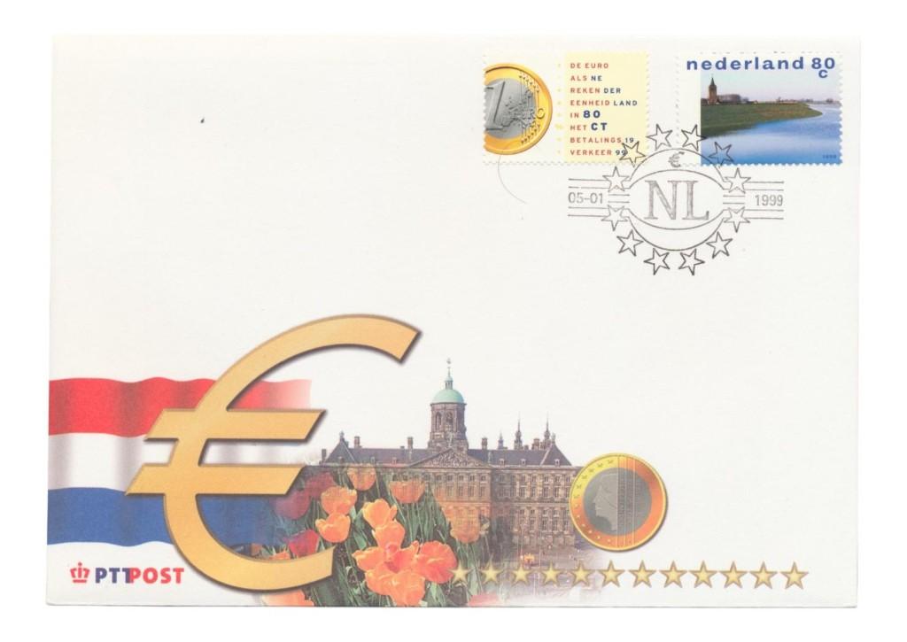 Nederland PTT Post Euro envelop inclusief 2 Nederlandse post, Postzegels en Munten, Ophalen of Verzenden, Na 1940, Gestempeld
