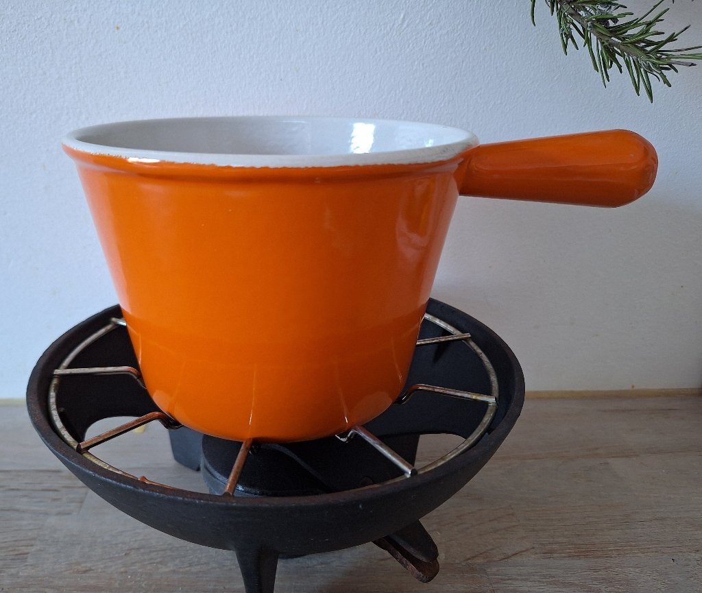 Vintage Le Creuset Fonduestel - Oranje Gietijzer, Gebruikt, Gietijzer, Overige typen, Le Creuset