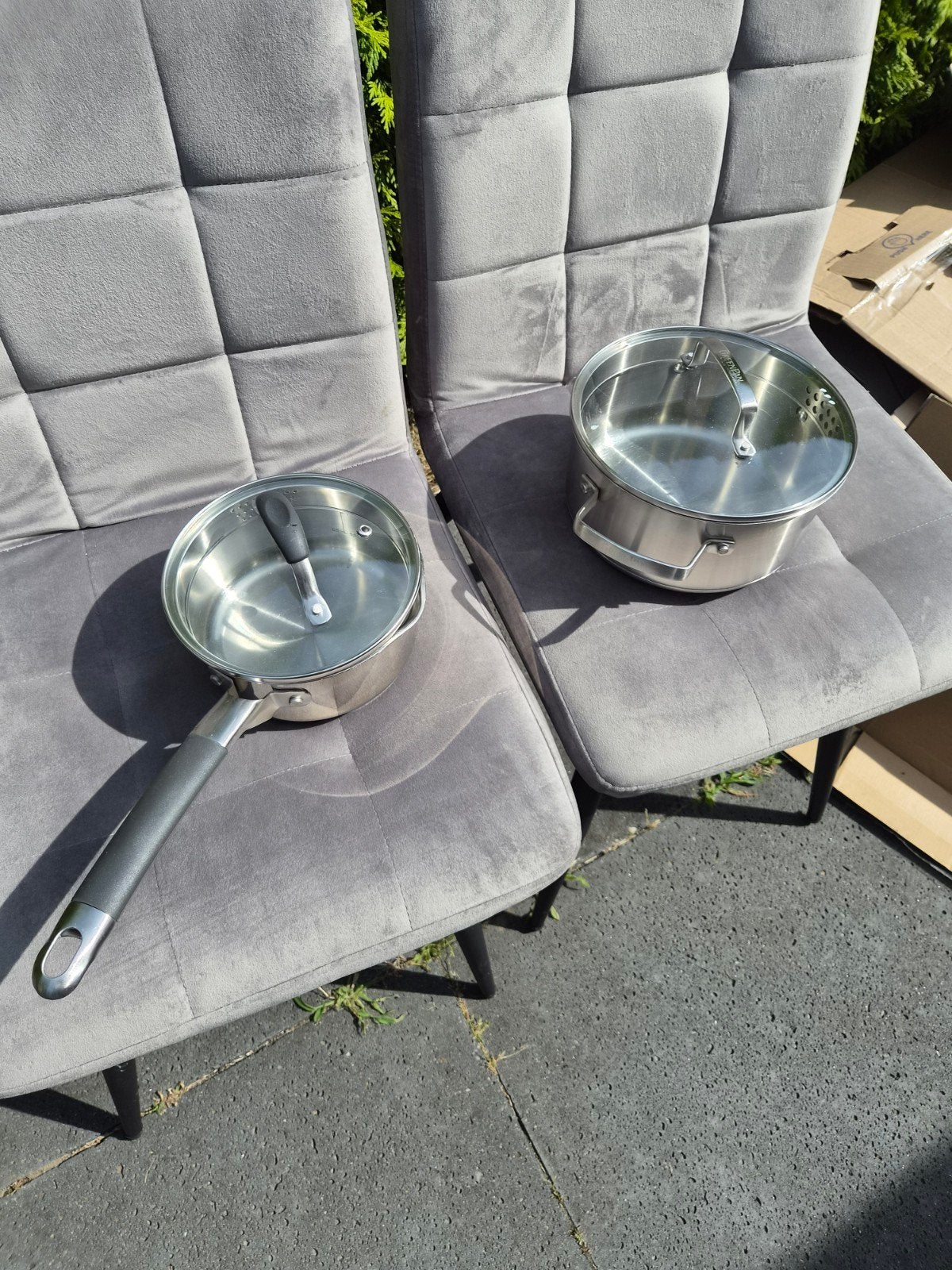 Pannenset - GreenPan en Tefal - RVS - Inductie geschikt, Ophalen, Gebruikt, Pannenset, Met deksel