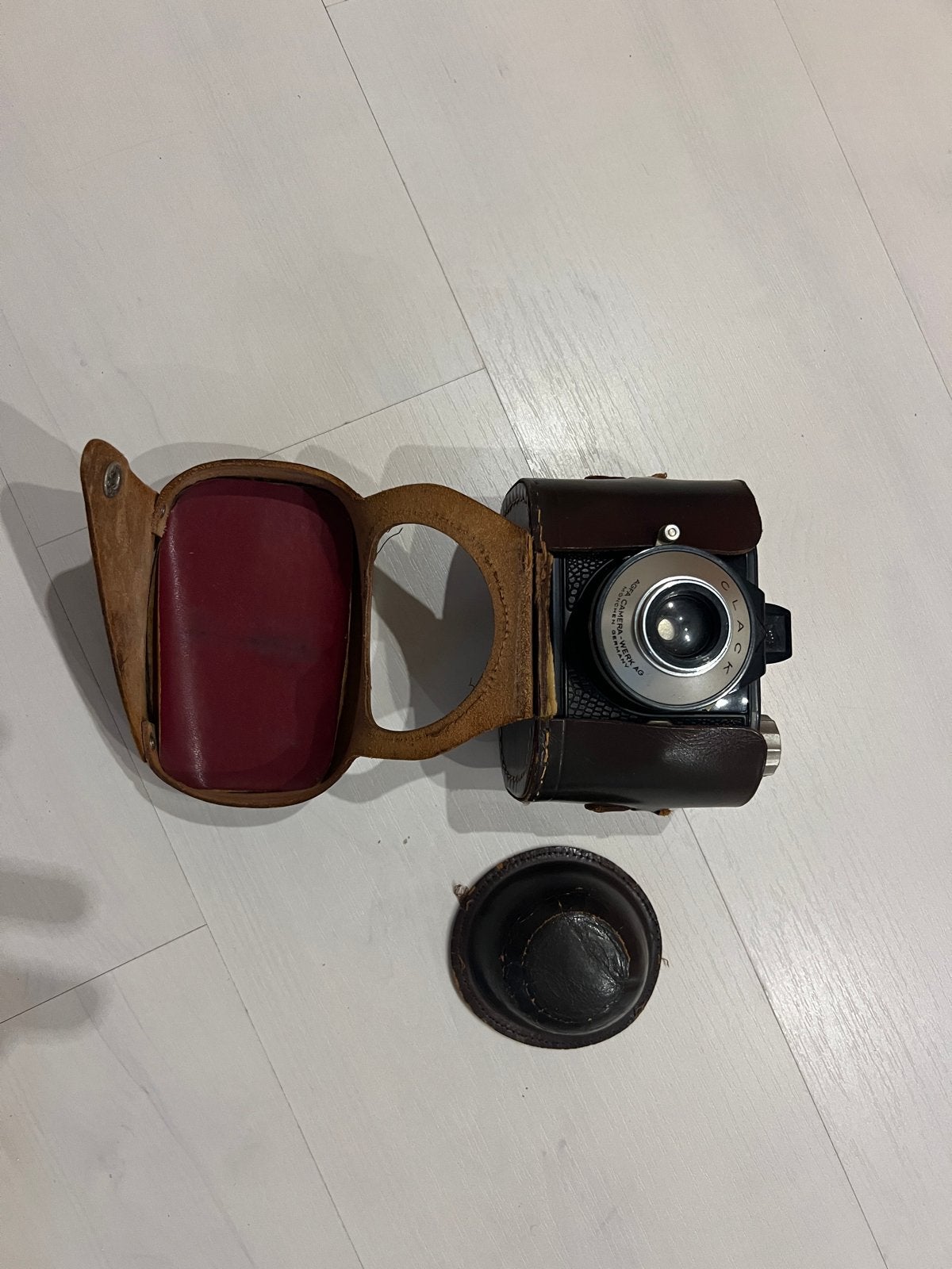 Vintage Agfa Clack camera met lederen tas, Ophalen of Verzenden, Gebruikt, Compact, Overige Merken