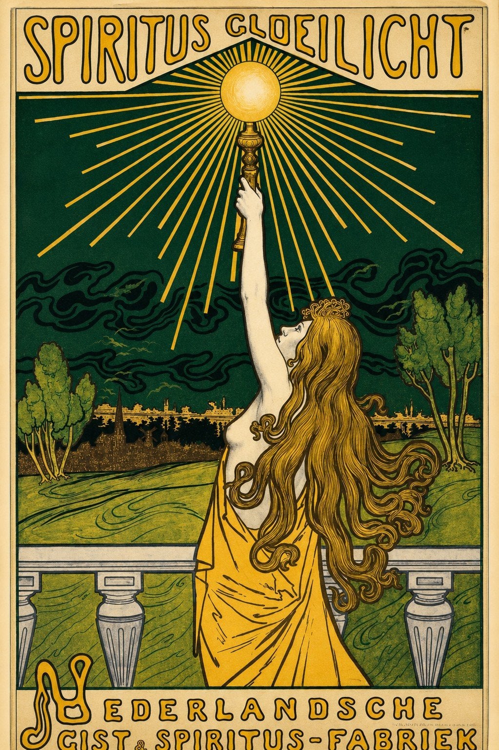 Spiritus Gloeilicht - Art Nouveau Reclameposter, Ophalen of Verzenden, Poster, Prent