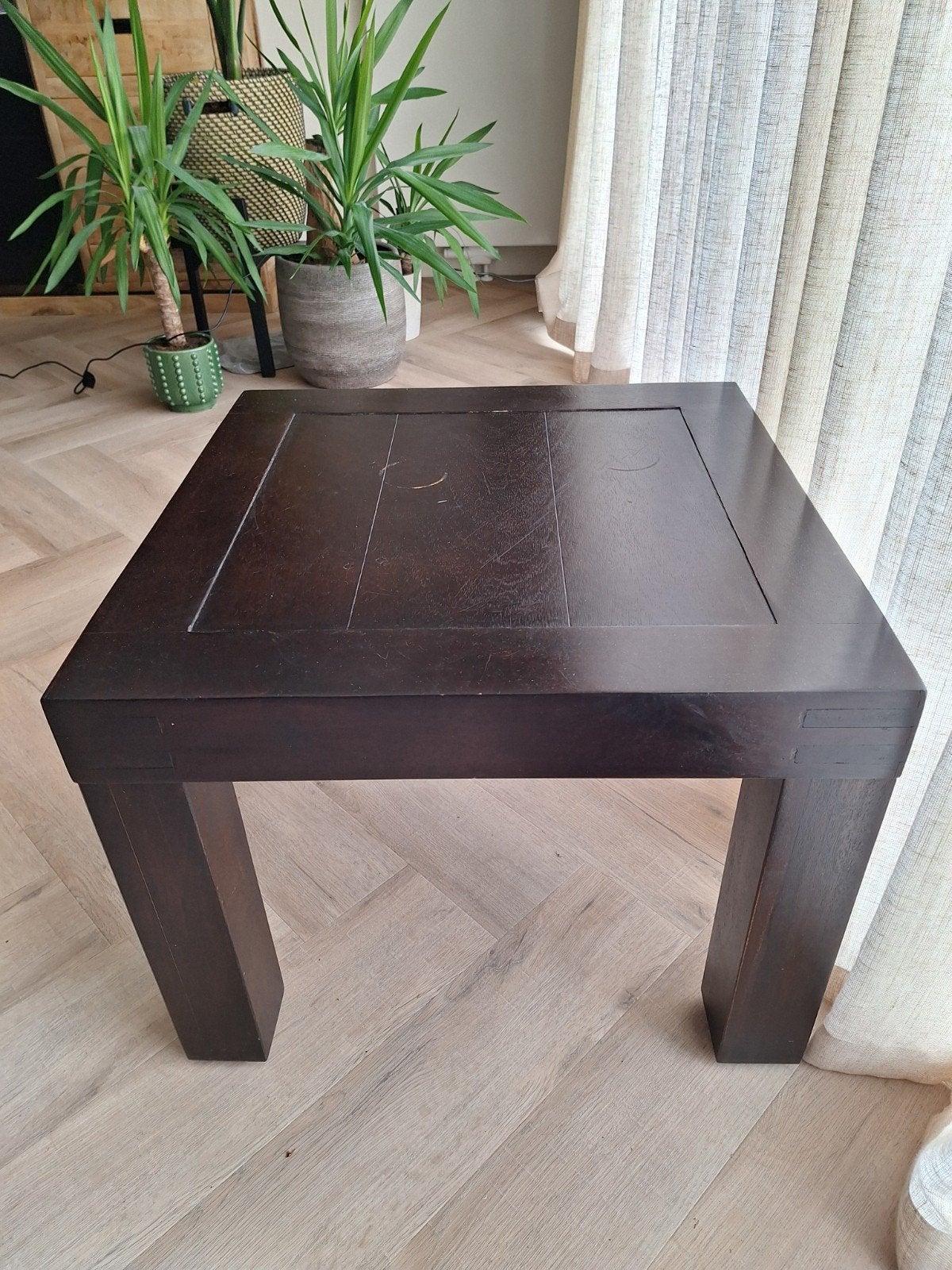 Houte bijzettafel, Ophalen, Gebruikt, 50 tot 100 cm, Vierkant