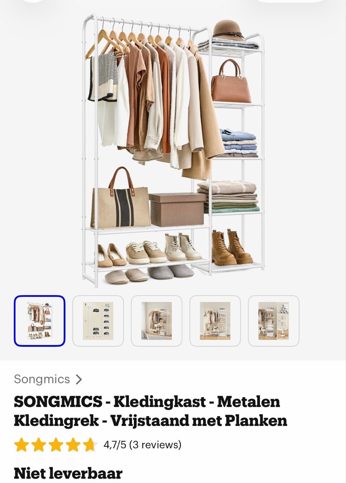 Songmics Kledingrek Wit - Vrijstaand met Planken, Ophalen, Zo goed als nieuw