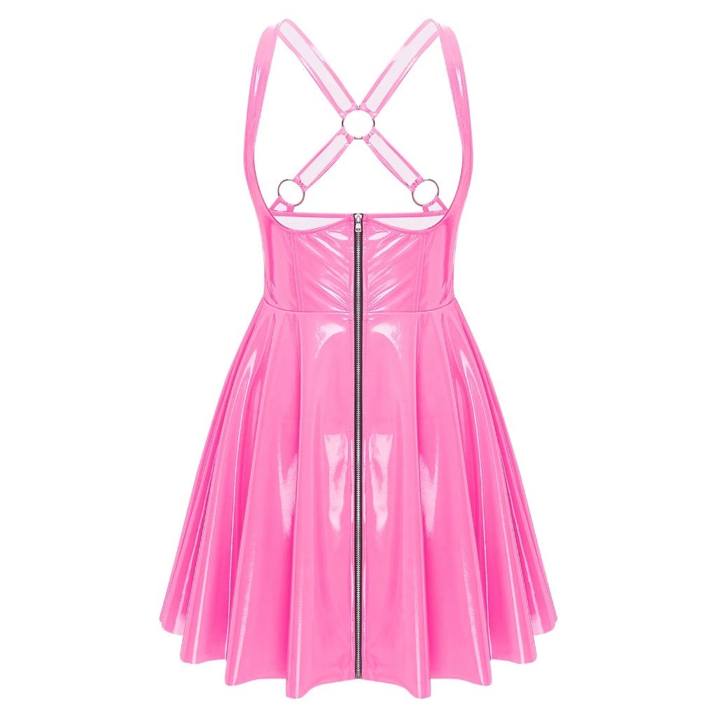Roze lakleren uitgesneden dames jurk / jurkje lak leer, Maat 38/40 (M), Verzenden, Nieuw, Roze