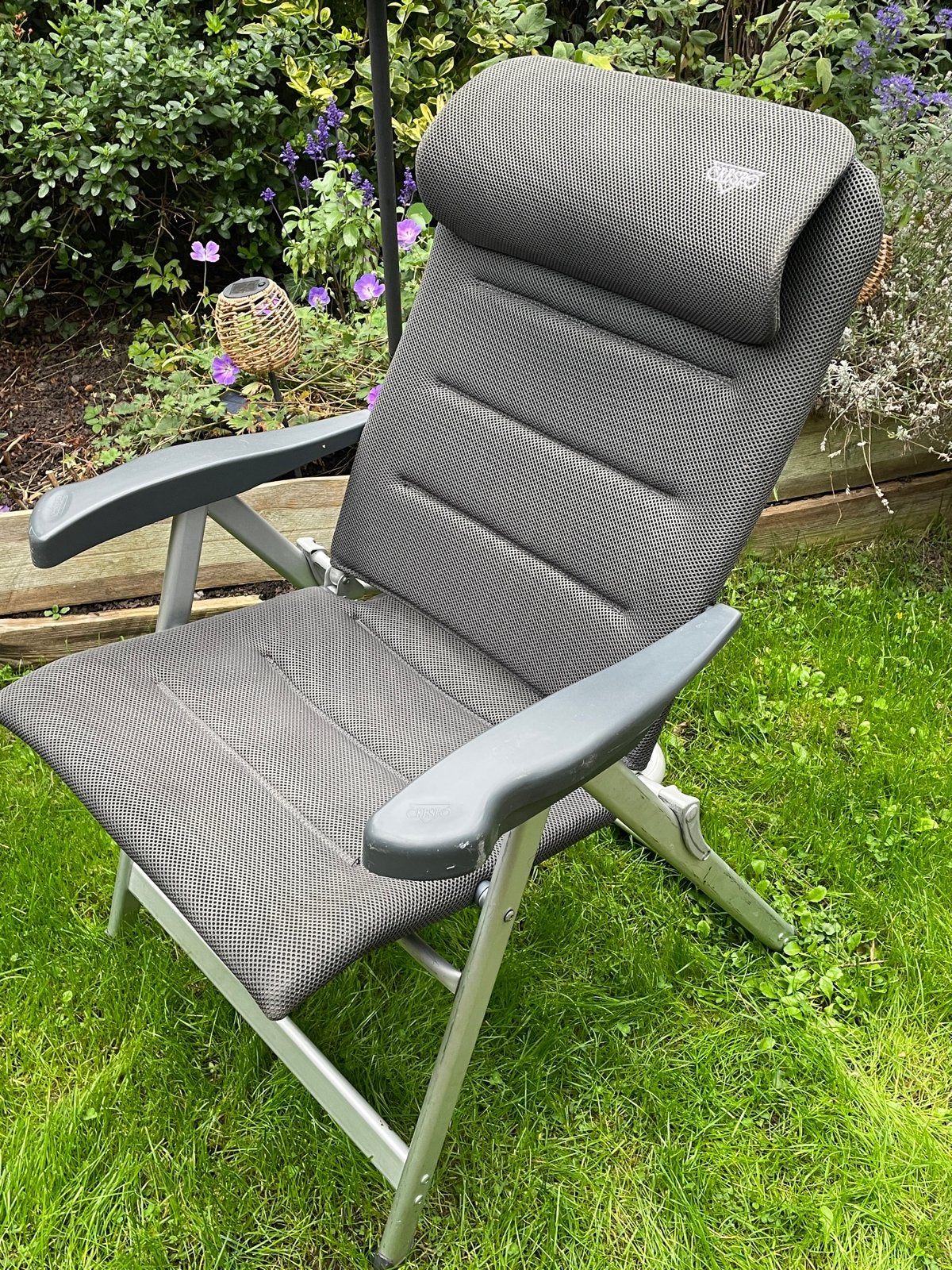 Crespo grijze comfortabele 7 standenstoel type aa 237, Ophalen, Gebruikt, Campingstoel