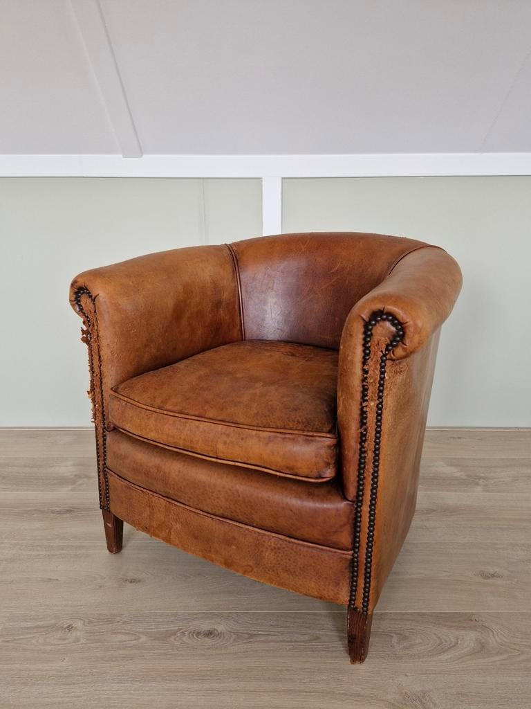 Lederen fauteuil clubfauteuil Engels Landelijke leder, Ophalen, Gebruikt, 75 tot 100 cm, Engels landelijk klassiek
