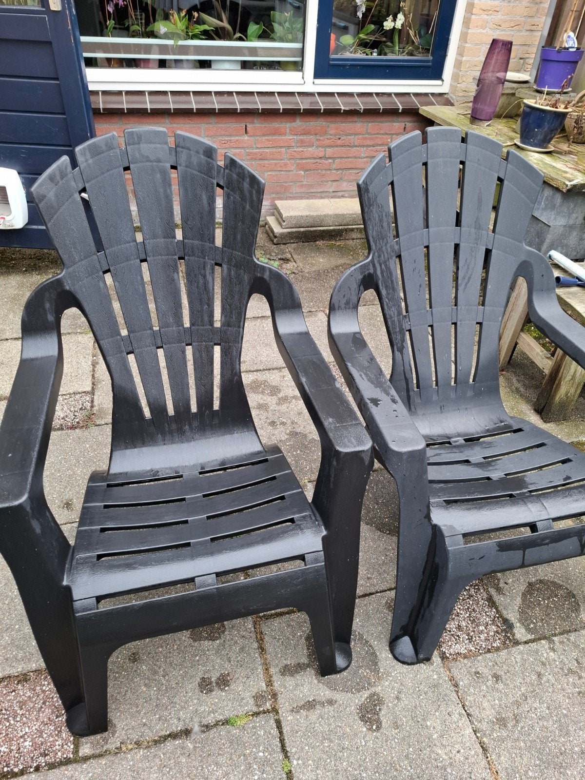 2x groen Tuinstoelen - Kunststof, Ophalen, Gebruikt, Kunststof