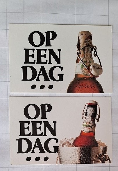 Grolsch Freecards: Op een dag ... 2 stuks, Verzamelen, Biermerken, Ophalen of Verzenden, Zo goed als nieuw, Reclamebord, Plaat of Schild