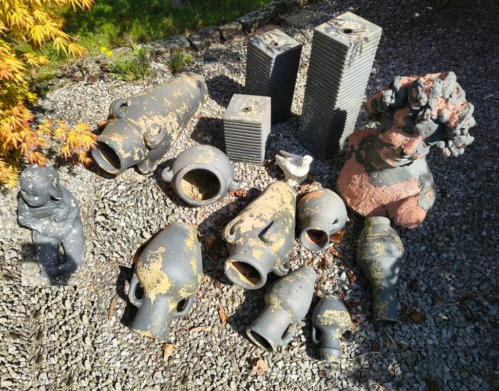 Tuinbeelden div. Amfora, pilaren, kinderen, dieren.Decoratie, Ophalen, Gebruikt, Steen, Overige typen