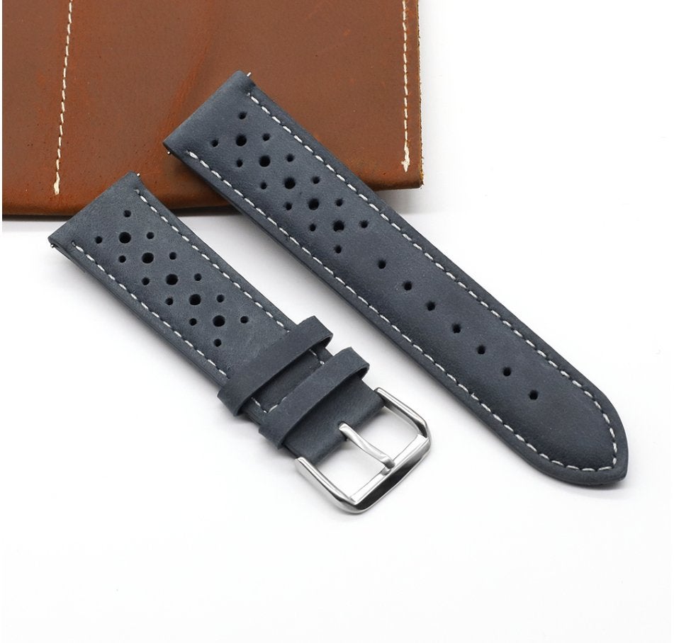 Grijze leren horlogeband horloge band racing heren dames, Verzenden, Nieuw