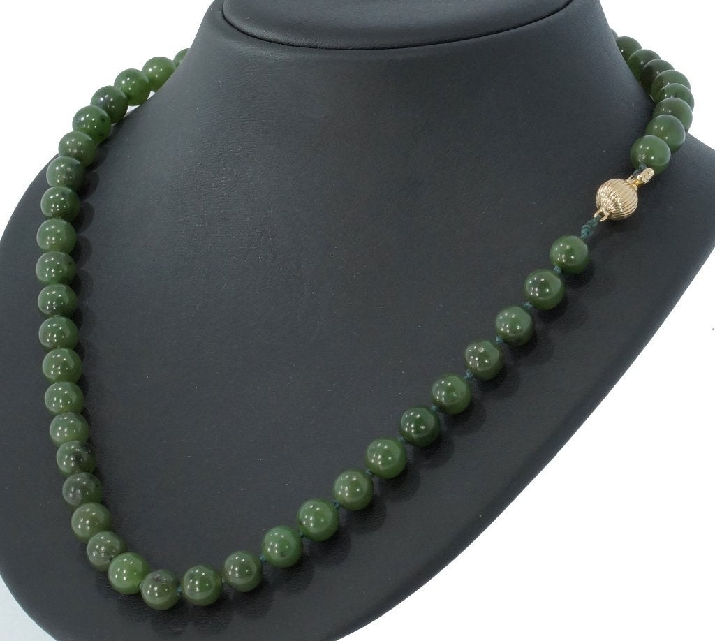Jade edelsteen ketting 14k slot goud dames vintage nefriet