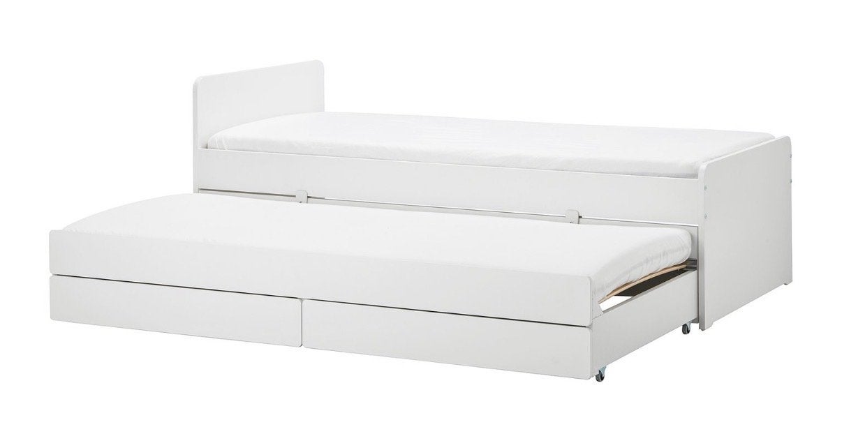 IKEA Släkt bed wit met uitschuifbaar bed en opberglades, Ophalen, Gebruikt, 90 cm, Eenpersoons