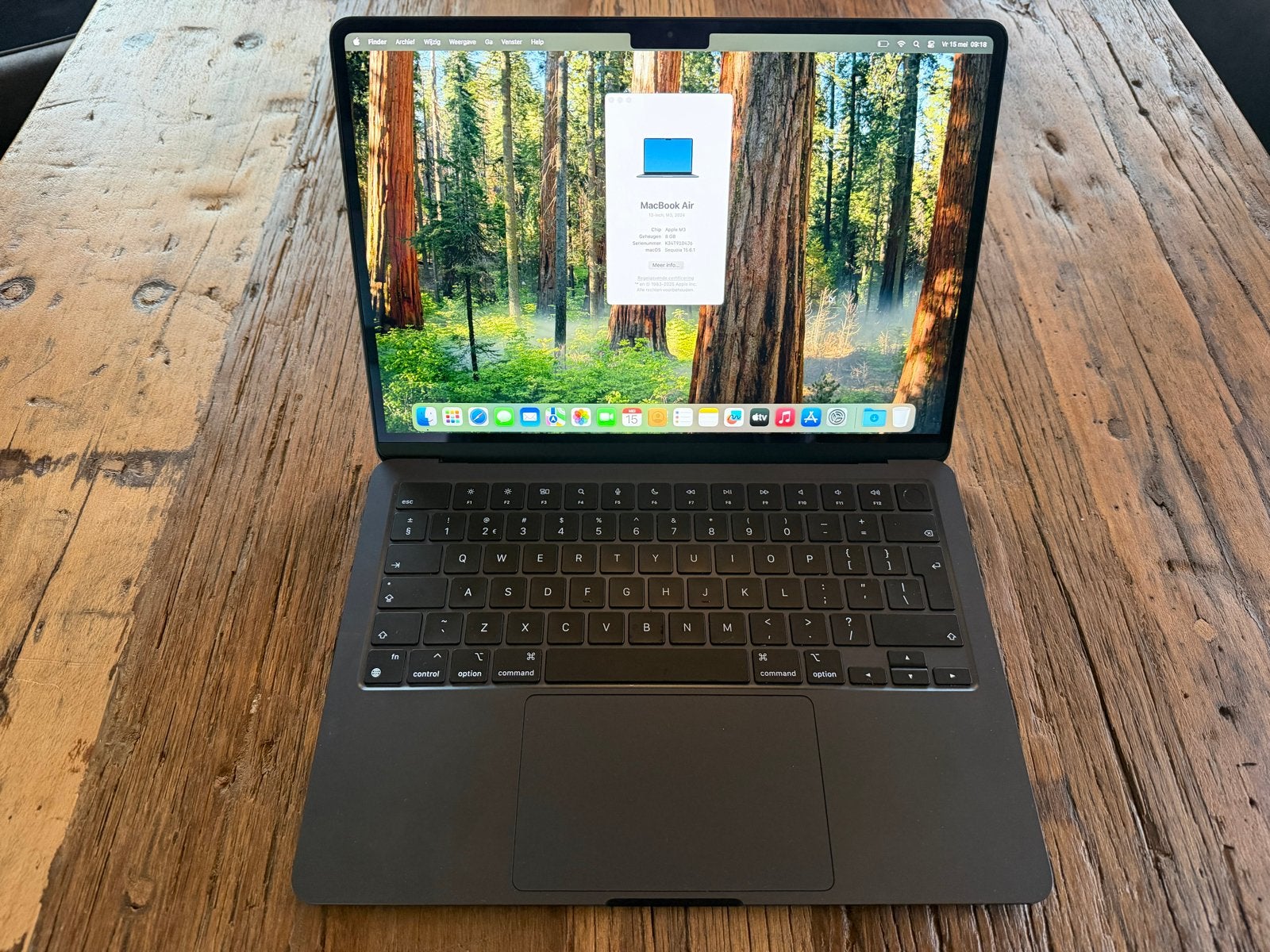 MacBook Air 13-inch M3 (2024) - Zo goed als nieuw, Ophalen, 256 GB, Qwerty, 8 GB