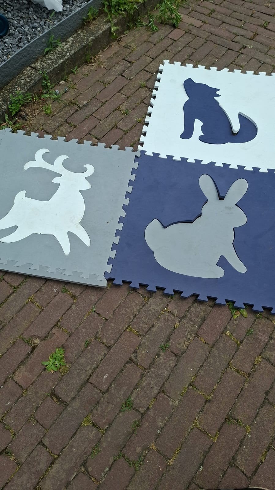 Schuimrubber Speelmat Dieren Paars/Grijs/Wit (9 tegels), Ophalen, Gebruikt, Speelkleed