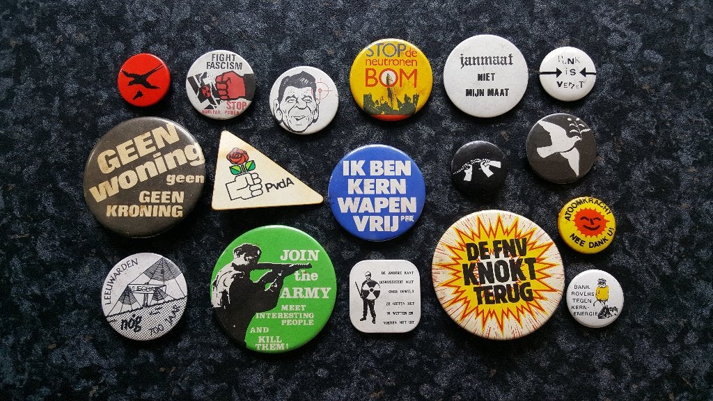 Buttons protestgeneratie jaren '70/80, Ophalen of Verzenden, Gebruikt, Overige onderwerpen