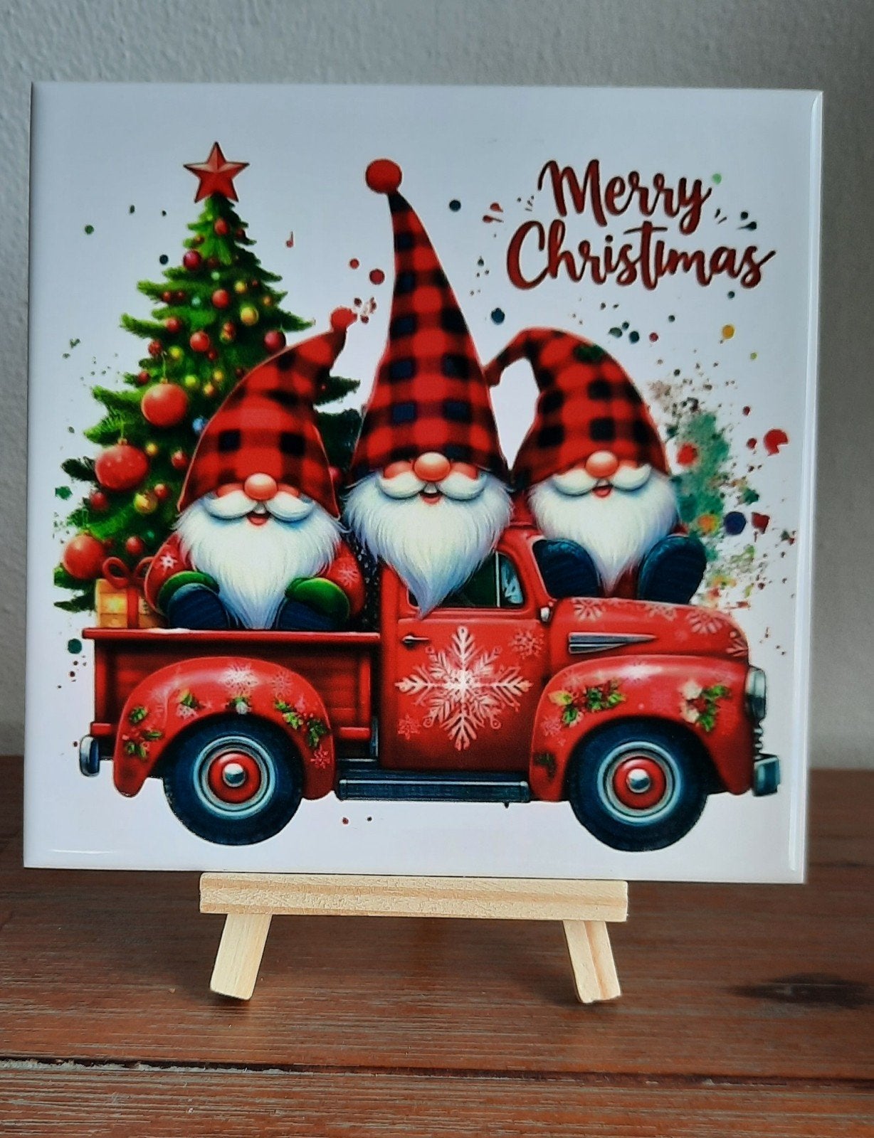 Handgemaakte tegel kerst. Auto met gnoompjes, Ophalen of Verzenden, Nieuw